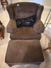 Brown Upholstered Recliner with Matching Ottoman
