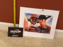 Framed Racing Photo and Boxed Die-Cast Car