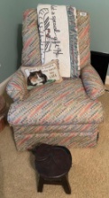 Upholstered Armchair with Small Wood Footstool
