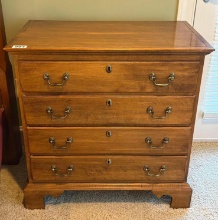 Ethan Allen Four-Drawer Chest with Brass-Tone Bail Pulls and Keyhole Escutcheons