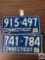 Two vintage Connecticut license plates with 1967 reg. stickers