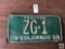 Vintage Colorado 1959 Tractor license plate, ZG-1