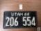 Utah 1966 license plate