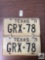Pr of matched Texas 1971 license plates