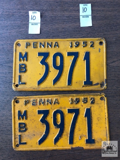 Two Pa Motor Boat Registration plates from 1952
