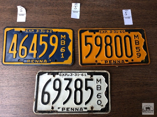 Three Motor Boat Pa. registration plates