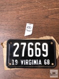 Vintage Virginia 1968 five digit, 27669, license plate