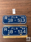 Two Vintage Florida plates, consecutive numbers, dated 1966