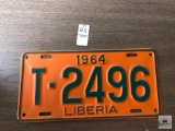 Liberia 1964 license plate T-2496