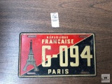 Vintage French license plate, Paris, G-094