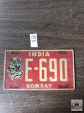 Vintage Bombay India license plate, E-690