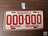 British Columbia 1967 license plate, 000-000
