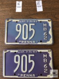 Two THREE character Motor Boat Registration plates, 1962
