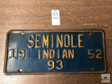 Seminole Indian 1952 license plate