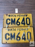 Pair of 1936 Pennsylvania antique license plates, 5 digit
