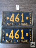 Rare pair of Antique 1935 Penna. Nat'l Guard license plates, #461