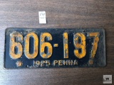 Antique 1925 Pennsylvania license plate