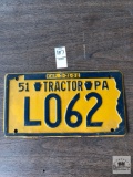 Vintage 1951 Pennsylvania Tractor License Plate