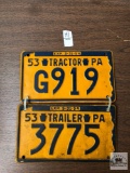 Two 1953 Pennsylvania Tractor and Trailer license plates