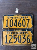 Two 1957 Pennsylvania Tractor license plates