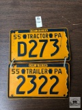 Two 1955 Pennsylvania Tractor and Trailer plates