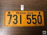 Antique 1928 Pennsylvania license plate