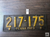 Antique 1923 Pennsylvania license plate