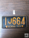 Antique 1931 Pennsylvania license plate