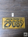 Antique 1936 Pennsylvania license plate