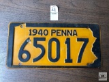 Vintage 1940 Penna. license plate