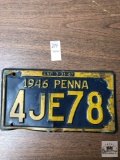 Antique 1946 Pennsylvania license plate
