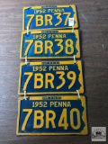 Four Pennsylvania consecutive number 1952 license plates