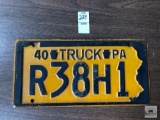 Antique 1940 Pennsylvania Truck License plate