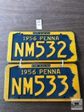 Two 1956 consecutive number Pennsylvania license plates