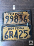 Two Antique 1938 Pa license plates