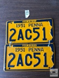 Two 1951 Pennsylvania license plates