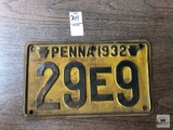 Antique 1932 Pennsylvania license plate