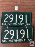 Pair of 1959 Vermont license plates
