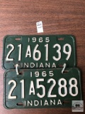 Two Vintage 1965 Indiana License plates