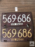 Pr of 1955 matching Massachusetts license plates