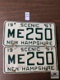 Pr of Matching 1967 Scenic New Hampshire license plates