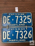 Pr of 1969 consecutive number Maryland license plates