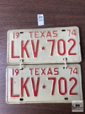 Pr of 1974 Texas matching number license plates