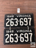 Pr of 1948 matching numbers Virginia license plates