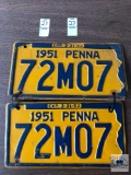 Pair of Matching 1951 Pa. Auto. registration plates