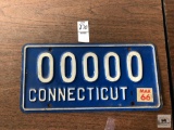 Vintage 1966 Connecticut license plate #00000