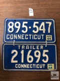 Two vintage Connecticut license plates with 1964 reg. stickers
