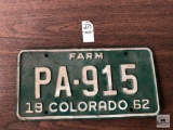 Vintage 1962 Colorado Farm license plate
