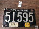 Vintage Delaware license plate with 