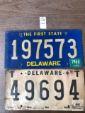 Two Delaware license tags, one temporary and one metal 1966